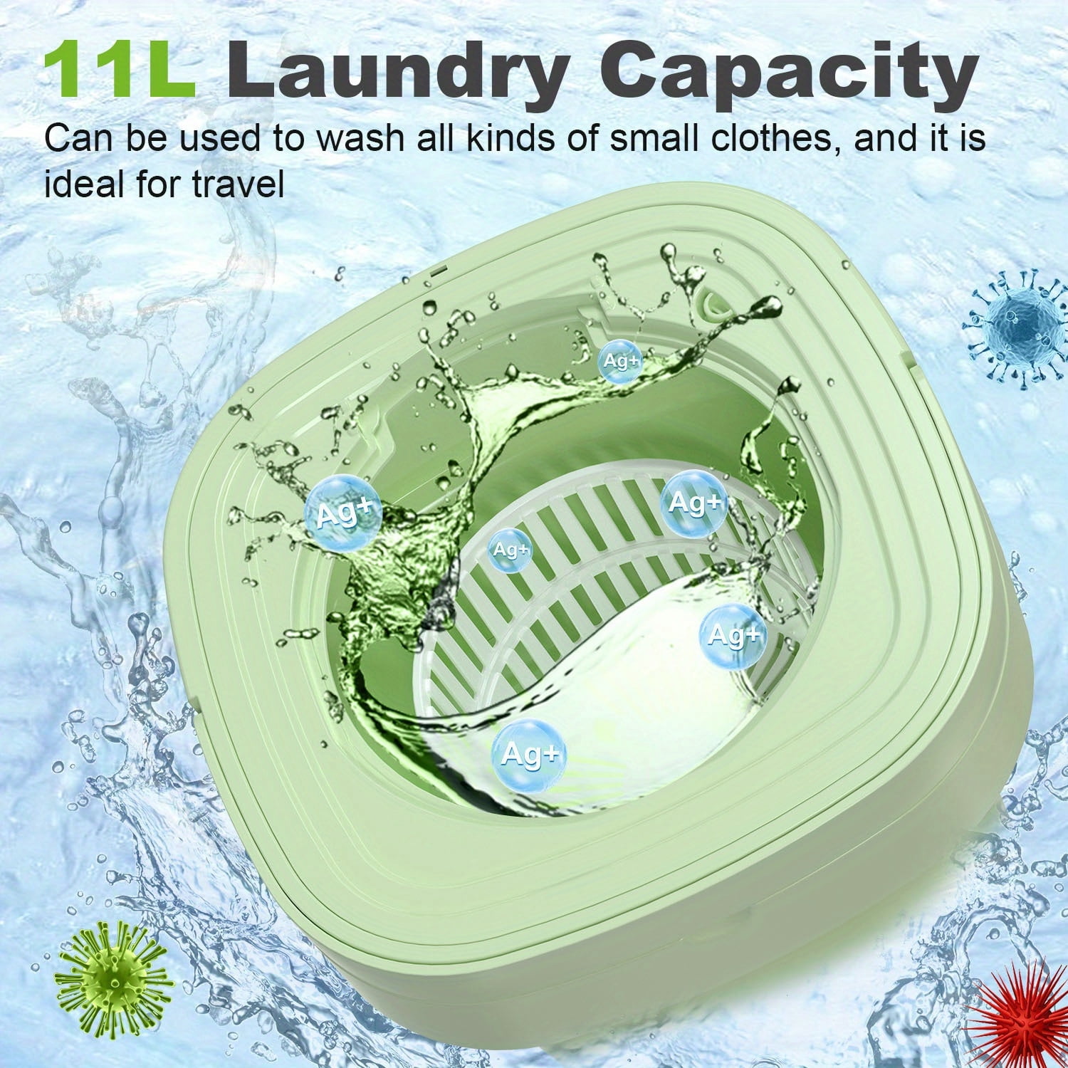 Efficient Mini Washing Machine for Home, Dorm And Camping, 2.91gal Foldable And Portable Washer with 3 Modes, Space-Saving Design