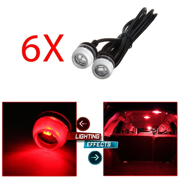 SCITOO fit for Off-Road Car ATV Camper Trunk DRL License Plate Stop Turn Signal Tail Fog Light Eagle Eye LED Light Bulbs 6x Red EE-Epistar-5730-3SMD Eagle Grille Signal Fog Led Light