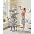 thumbnail image 6 of Cat Tree, 62.6‑Inch Tall Multi‑Level Cat Tower for Indoor Cats with Scratching Posts, Platforms, Cat Caves and Hanging Basket, Light Gray, 6 of 14