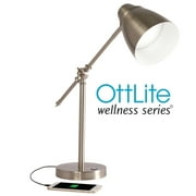 OttLite Harmonize LED Desk Lamp - 2.1A USB Charging Port, 3 Brightness Settings, Brushed Nickel