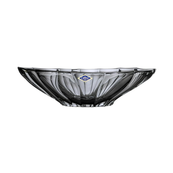 Bohemia Crystal AU52664 14.5"×8" Oval Bowl, Fruit Bowl, Home decor centerpiece, Jardiniera Plantica Smoky Gray