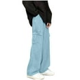 thumbnail image 2 of HOMADLES Men's Denim Jeans with Drawstring Straight Wide Leg Elastic Waist Solid Outdoor Pants Light Blue 3XL, 2 of 3