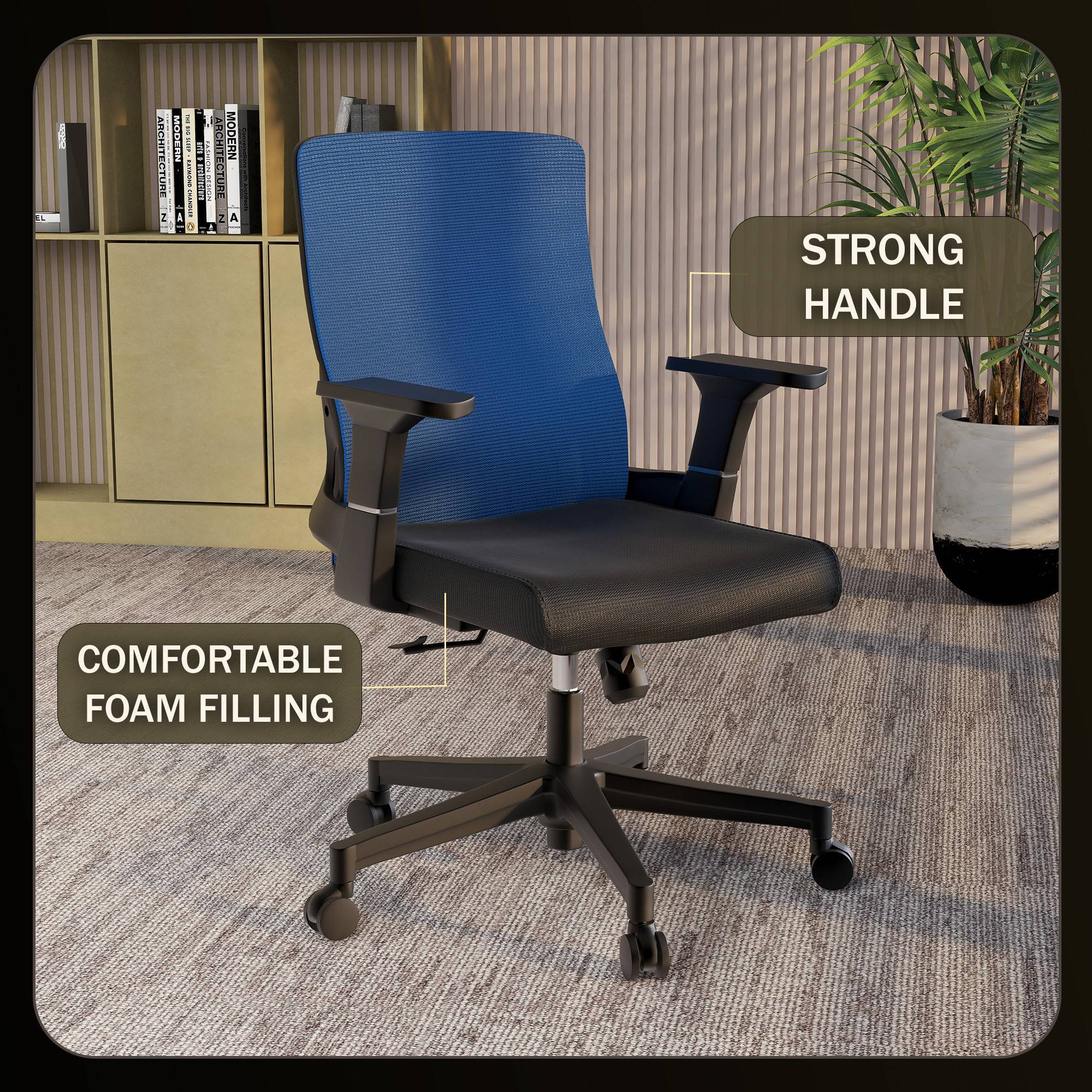 LeisureMod Brio Modern Office Chair Ergonomic Lumbar Support Computer Chair Adjustable Desk Chair with 360 Degree Swivel and Tilt in Blue