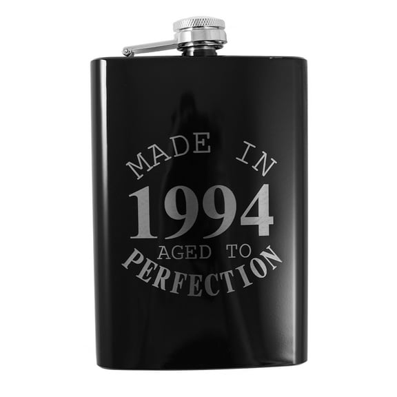 8oz BLACK Made in 1994 Aged to Perfection Flask L1