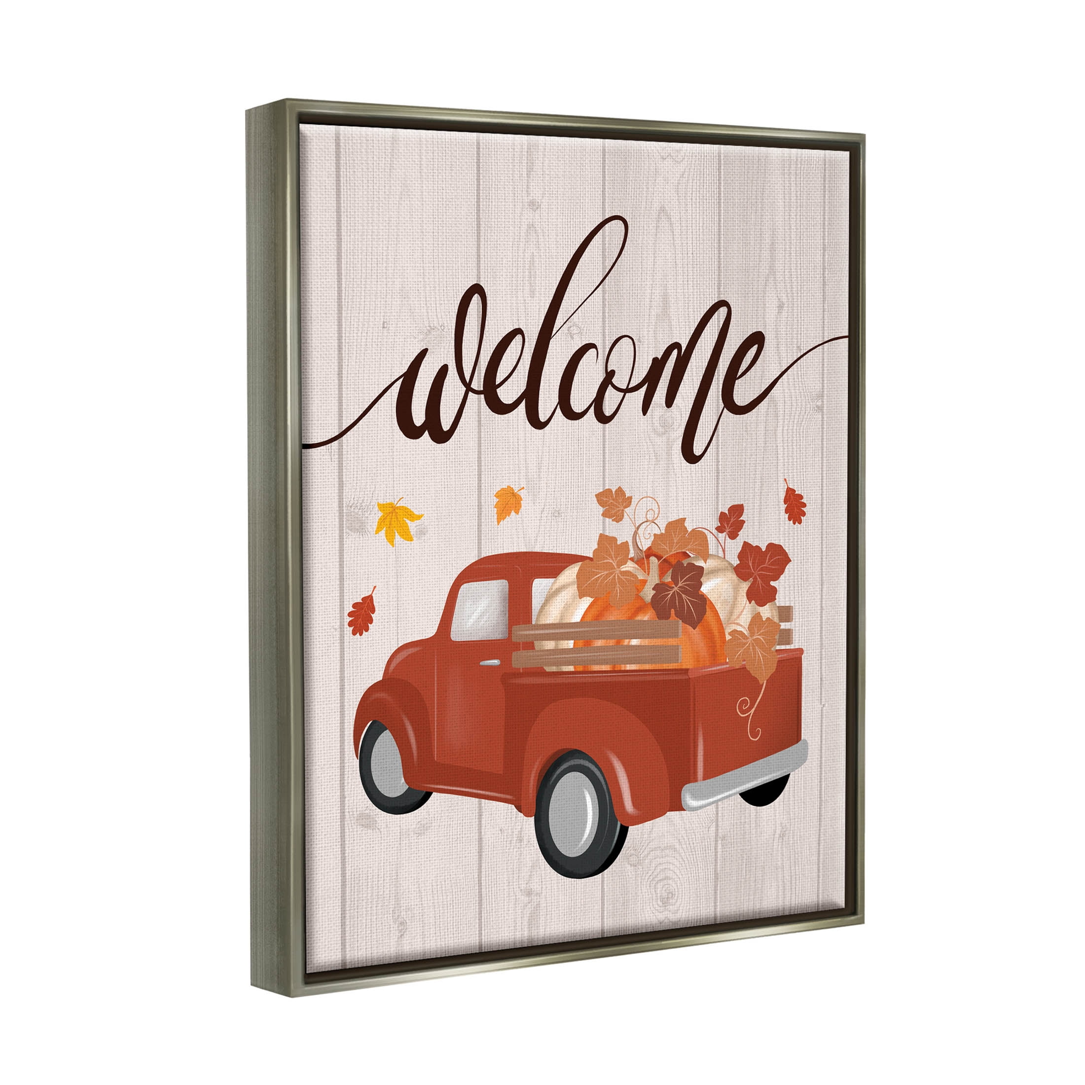 Country Pumpkin Harvest Welcome Holiday Graphic Art Luster Gray Framed Art Print Wall Art
