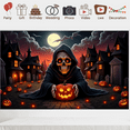 thumbnail image 3 of Spooky Design Halloween Banner Skeleton Pumpkin Decoration Haunted Graveyard Scene for Halloween Party Outdoor Indoor, 3 of 9