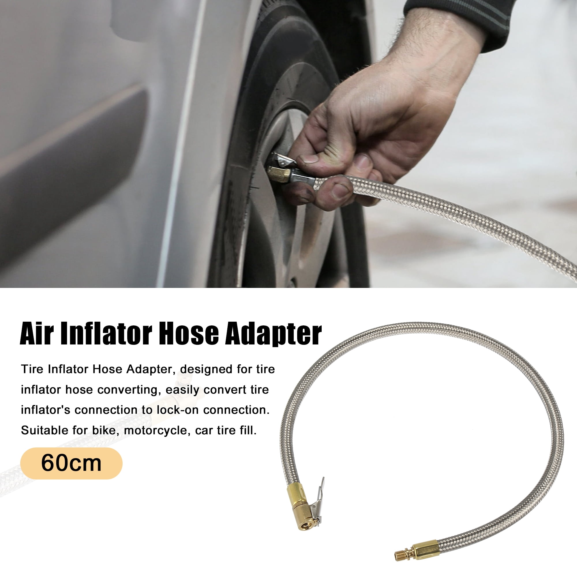 Unique Bargains Flexible Stainless Tire Valve Air Chuck Inflator Adapter 23.62"