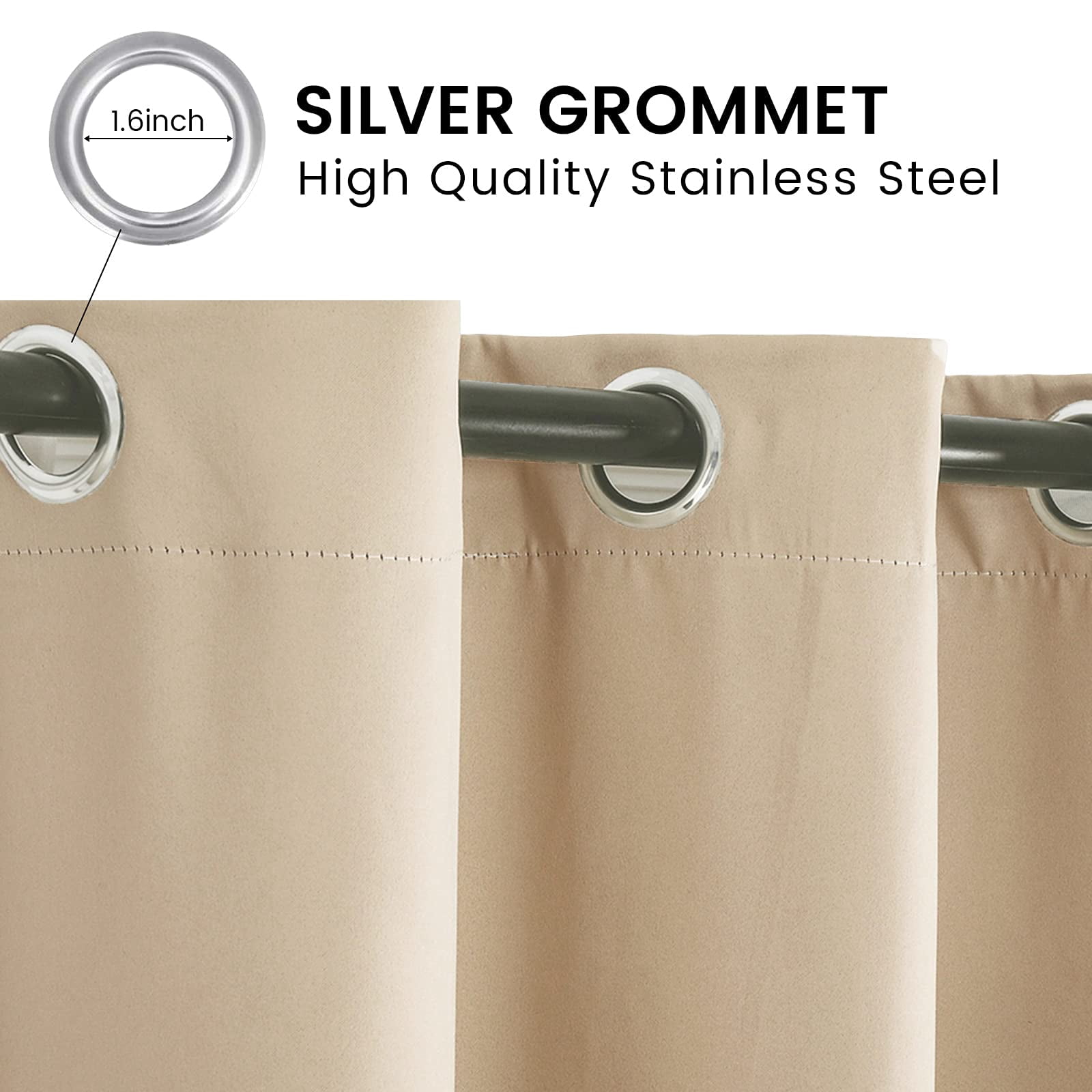 TOPCHANCES 2 Panels Outdoor Curtains for Patio, Waterproof Blackout Outside Curtains with Top and Bottom Grommet, Windproof UV Resistant Drapes for Porch, Pergola, 52 x 108 inch, Beige
