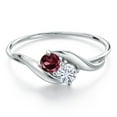 thumbnail image 2 of Gem Stone King 10K White Gold Round Red Rhodolite Garnet and White Moissanite Ring for Women (0.38 Cttw, Round 3.5MM, Gemstone January Birthstone, Size 6), 2 of 3