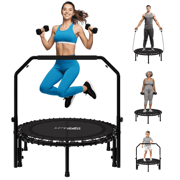 Jumpzylla Fitness Trampoline 40" Foldable Rebounder for Adults with Bar | Durable, Quiet (450 lbs)