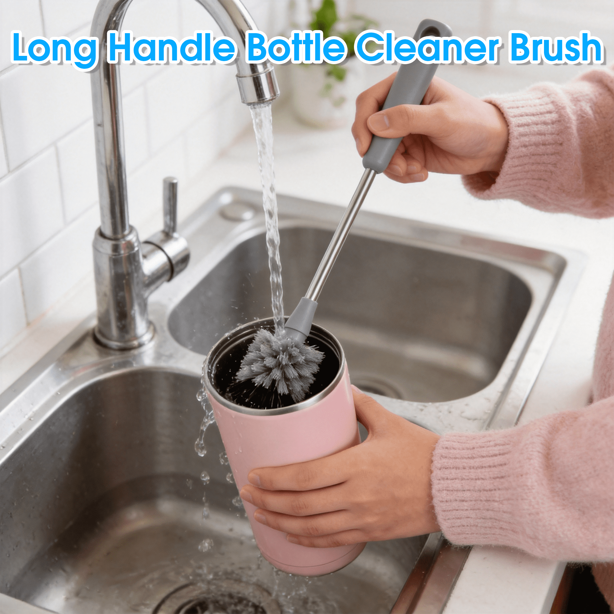 Bottle Brush Set, 3-in-1 Long Handle Bottle Cleaning Brush Set, Straw Cleaner Brush, Tumbler Brush, Cup Cleaning Brush for Water Bottles, Tumblers and Straws