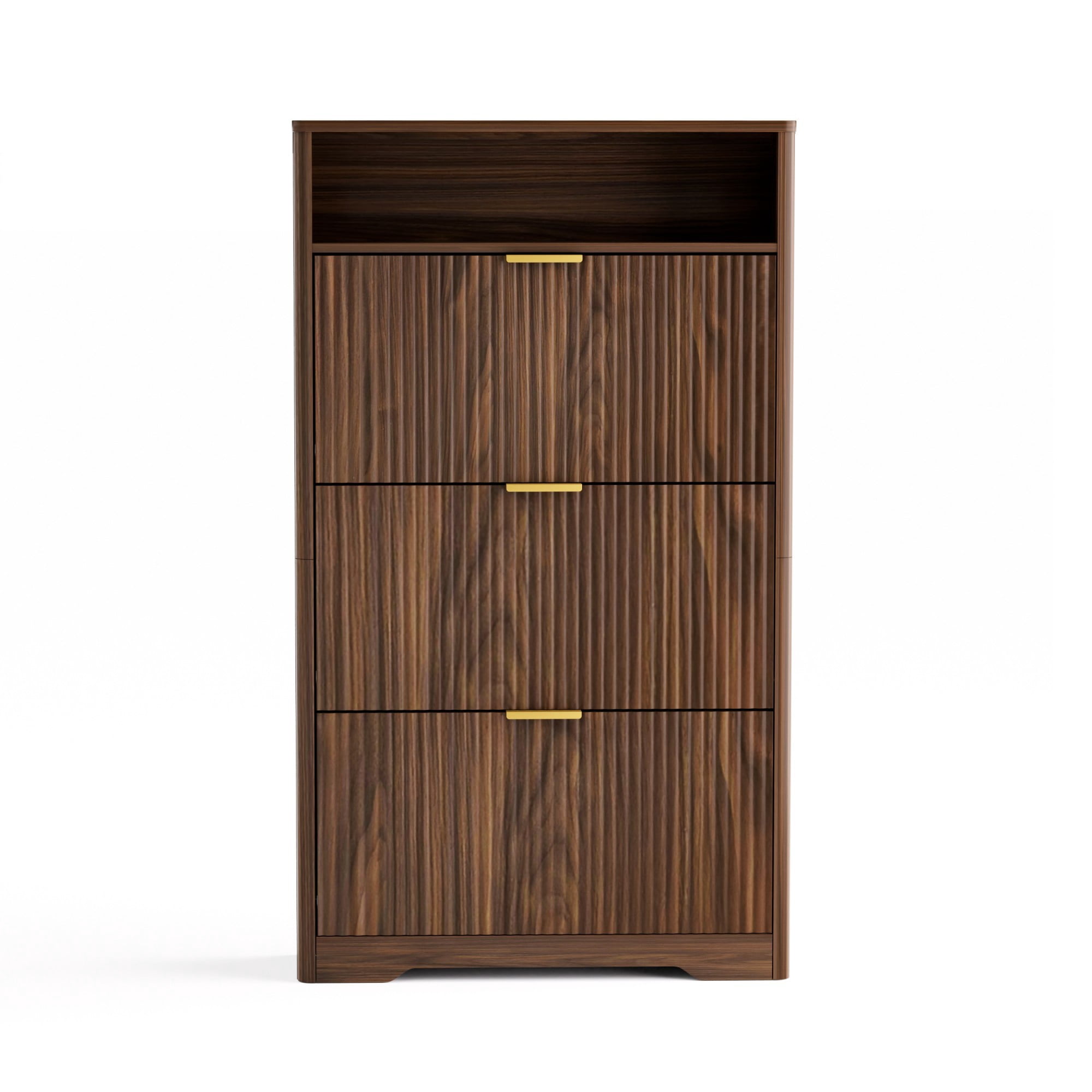 54.4" Shoe Cabinet Storage for Entryway, 3 Flip Drawer Shoe Organizer, Narrow Freestanding Hallway Shoe Rack, Walnut