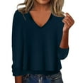 thumbnail image 2 of Womens V Neck Long Sleeve Sweater Fall Casual Classic Soft Loose Fit, Basic Pullover Jumper Dark Blue M, 2 of 6