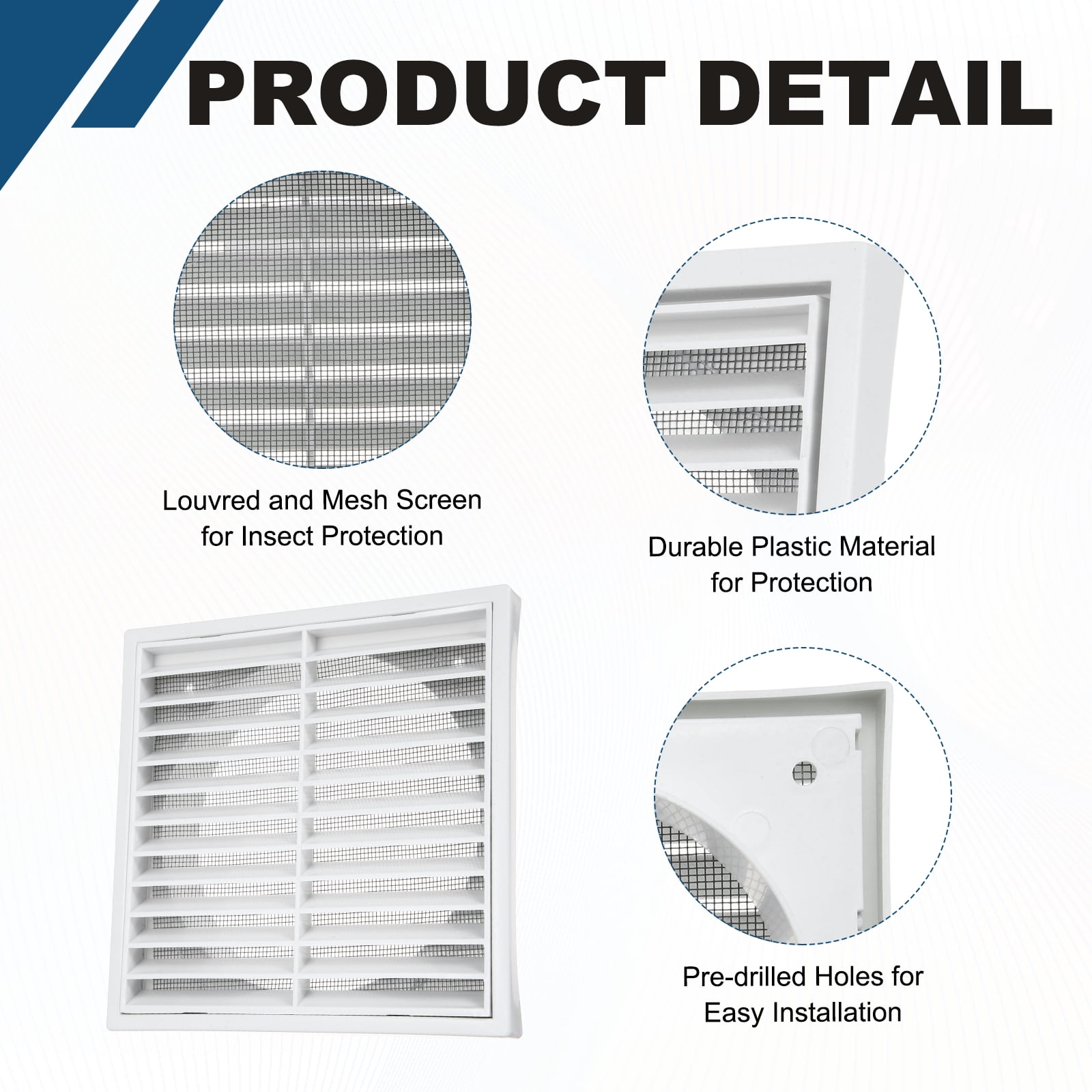 Uxcell 2Set Vent Cover with Screen Mesh (6" Opening, 5.5"L x 5.5"W) - Square Louver Air Wall Vent ABS Plastic Exhaust Ventilation Grille for Central AC/Bathroom/Kitchen/Garage, White