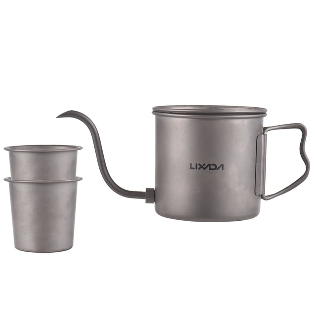 Lixada Lixada Compact Titanium Pour-Over Coffee Maker with Lid & 2 Beer Mugs, 400ml Capacity, Lightweight & Durable