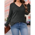 thumbnail image 4 of FlorCurve Plus Size Sweaters for Women V Neck Long Sleeve Pullover Sweaters Casual Solid Tunic Tops, Black XL, 4 of 6
