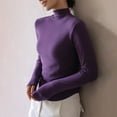 thumbnail image 5 of Feancey Mock Neck Long Sleeve Tops for Women Solid Color Basic Tees Fall Casual Turtleneck T Shirts Dressy Trendy Going Out Blouses Purple XL, 5 of 6