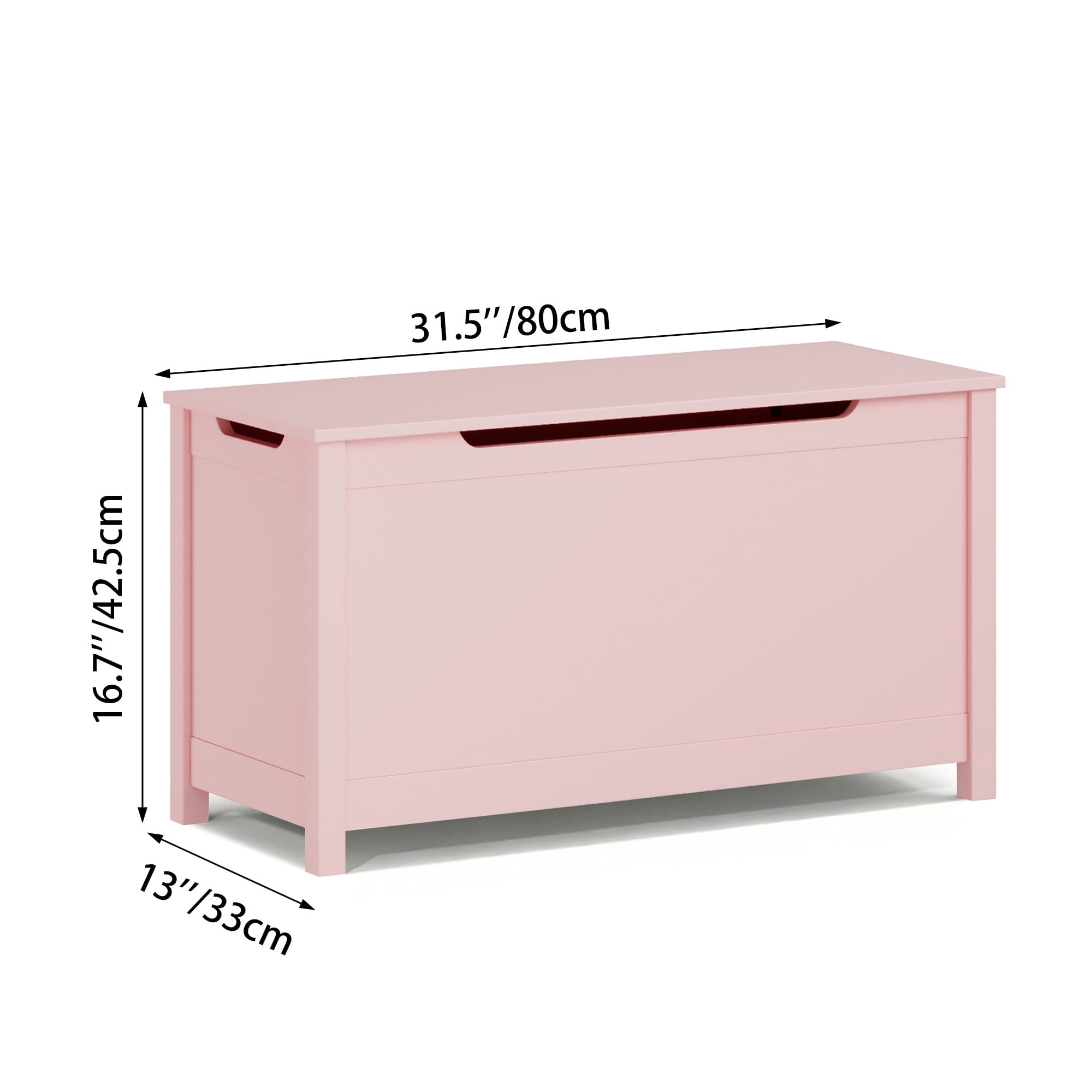 Leumius Kids Wooden Toy Box Storage Organizer with Safety Hinged Lid,Modern Toy Chest for Nursery,Playroom,Pink