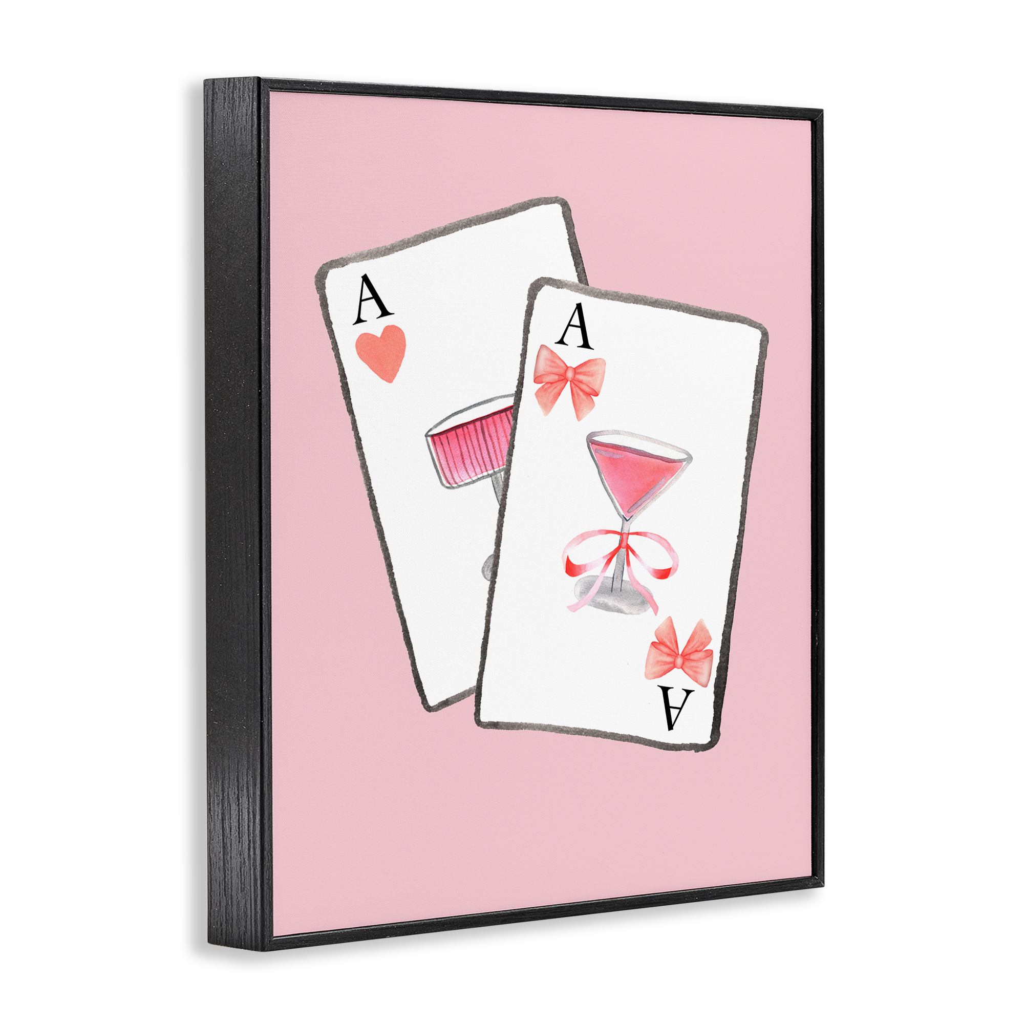 Cocktail Aces Cards Black Framed Giclee Art, design by Nina Jacobs