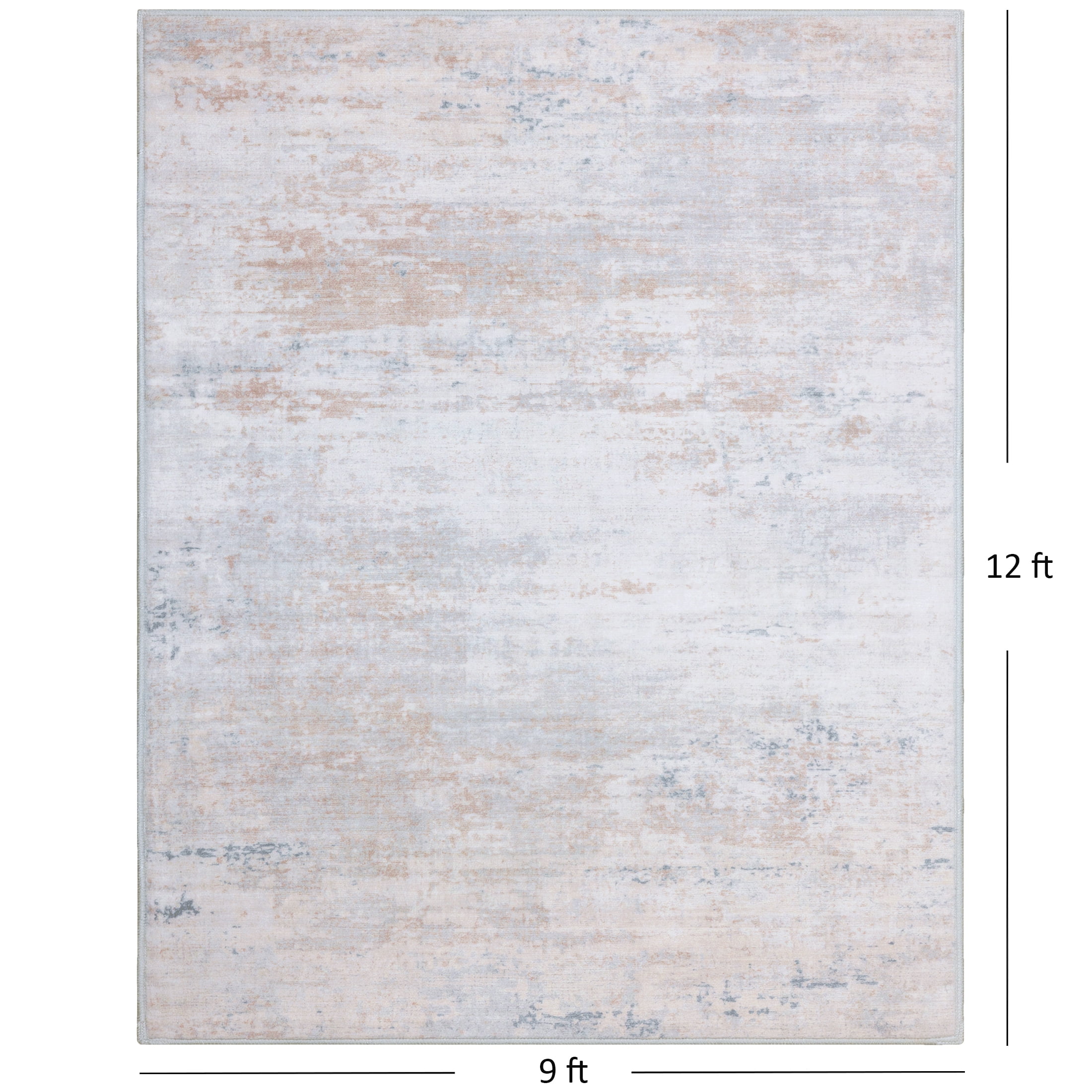 ARJINCUTE Distressed Abstract Beige Blue Area Rugs, 9'x12', Low Pile Machine Washable Non-Slip