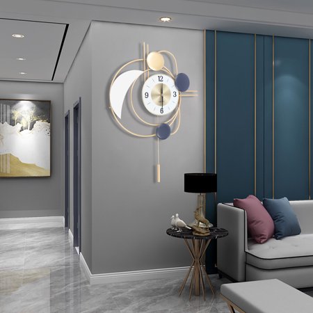Inspired 3D Modern Golden Wall Clock with Silent Swing Pendulum, Creative Home Decor for Living Room, Bedroom, Office