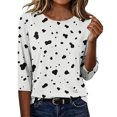 thumbnail image 5 of Wenini Women's Cow Print 3/4 Sleeve T-Shirt Round Neck Casual Tops Loose Lounging Basic Top S-5XL, 5 of 6