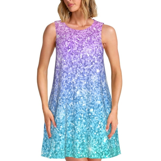 Fotbe Multicolor Glitter Vestido de Verano sin Mangas para Mujer – Vestido Midi Línea A, Estilo Camiseta Floral, Vestido Playero Casual y Fluido