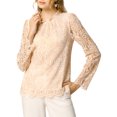 thumbnail image 3 of Allegra K Women's Lace Top Long Sleeve Ruffle Round Neck Elegant Floral Blouse, 3 of 7