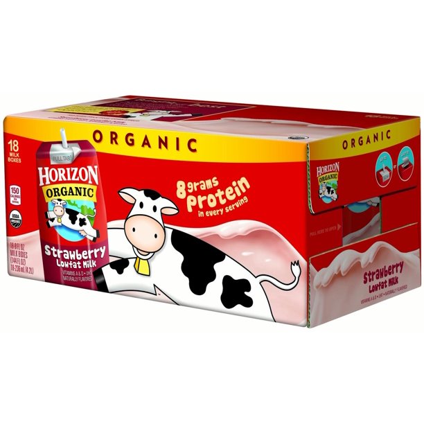 Horizon Organic Low Fat Milk Strawberry, 8 Oz, 18 Ct