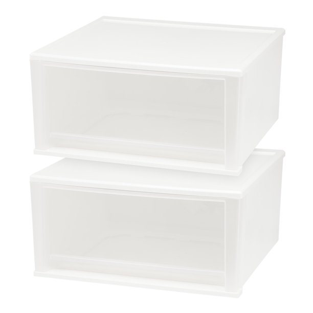 IRIS 51 Qt. Stacking Storage Box with Drawer, White, 2 Pack Walmart