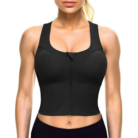 

Nebility Women Zip Front Sports Bras Longline Fitness Crop Tops Tank Gym Yoga Workout Shirts(Black 3X-Large)