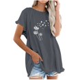 thumbnail image 1 of Blusa de manga corta con estampado regular de flecos y cuello redondo de algodón y cáñamo para mujer OAVQHLG3B Store  lin121212, 1 of 5