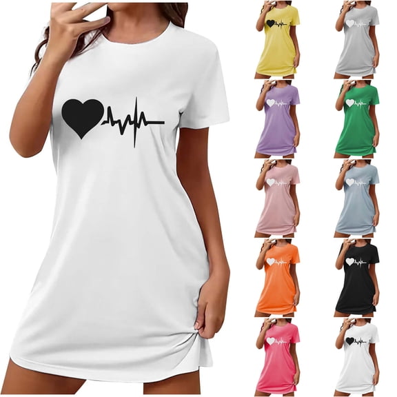 YFNNUP Nightgowns for Women Crewneck Short Sleeve Sleepwear Soft Printed Sleep Dress Lightweight Comfy Nightshirt Green XL