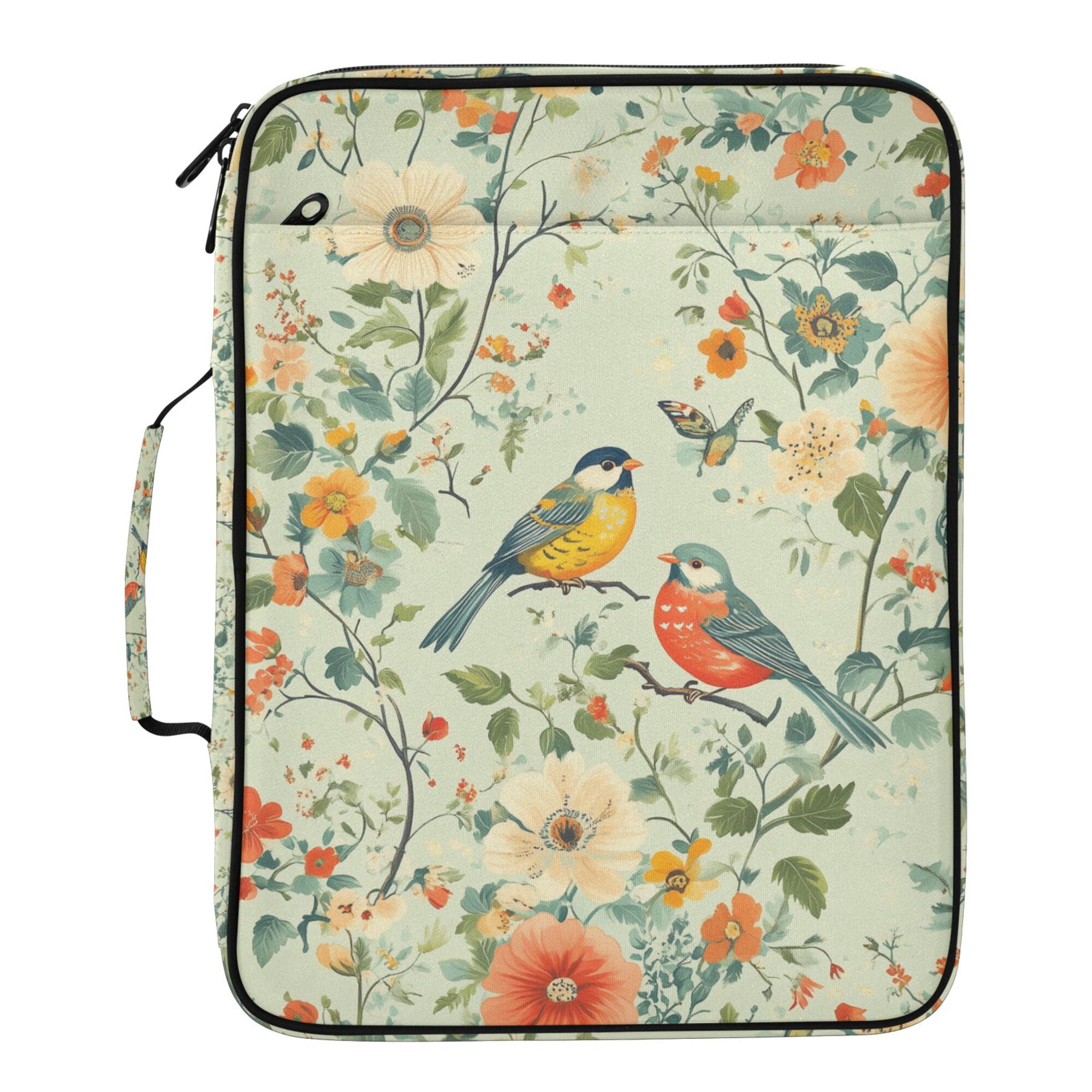 FORMRS Accordion File Folder A4 Size 7-Pocket Expanding Document Organizer Bag with 3 Ring Binder, Green Floral Pattern