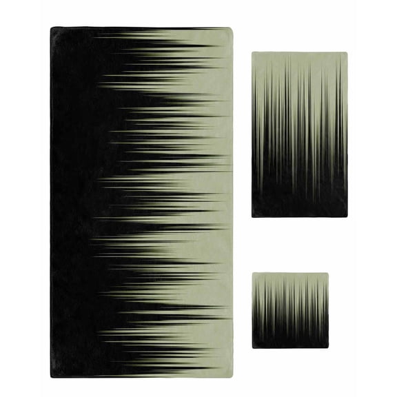 Sage Green Black Ombre Towel Set of 3, Soft Microfiber Bath Towels, Hand Towel, Washcloths, Modern Abstract Striped Gradient Quick-Dry Absorbent Towels for Bathroom Kitchen Hotel Beach Gym Spa