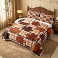 thumbnail image 3 of Erosebridal Plaid Leaves Quilt Full 3-Piece,Fall Checkered Full Bedspread Sets,Beige,1 Coverlet and 2 Pillowcases, 3 of 7