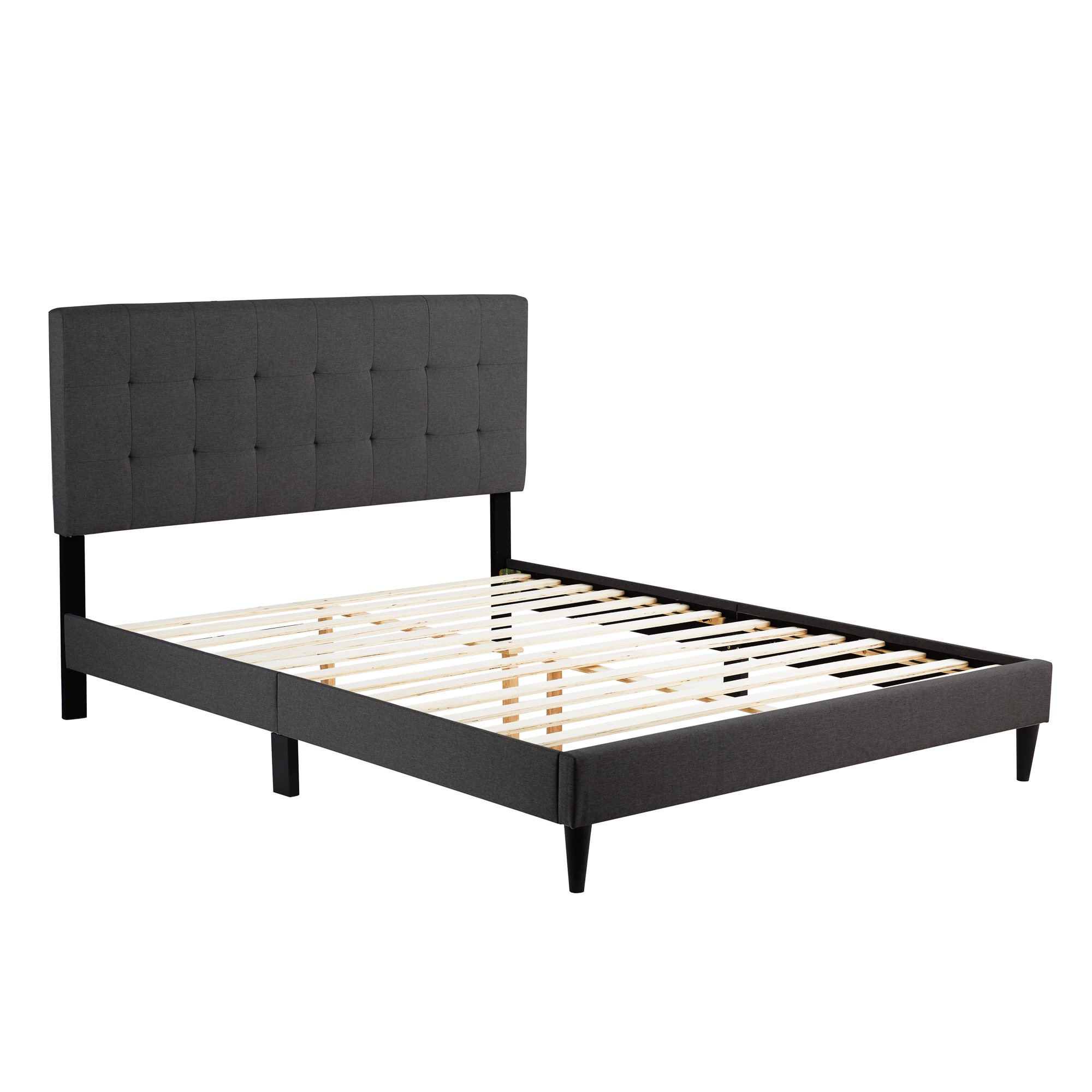 Rest Haven Upholstered Platform Bed Frame With Square Tufted Headboard Queen Charcoal Walmart Com Walmart Com