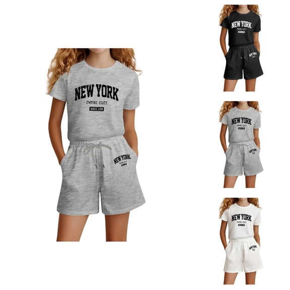Girls Clothes Sets for Girls Girls Fashion Letter Print Casual Loose Short Sleeve Suit