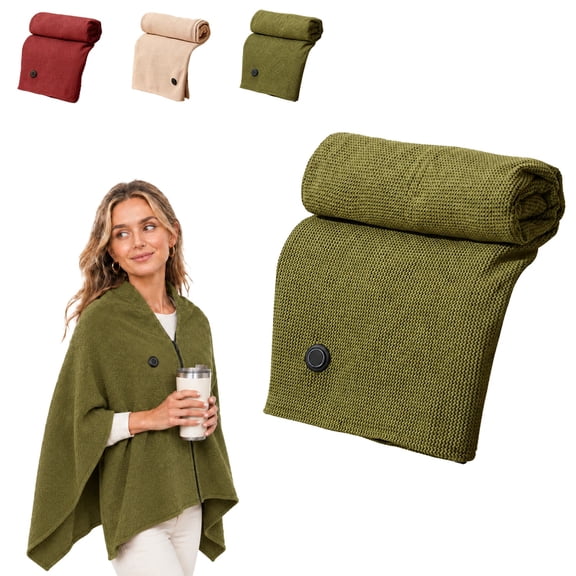 Heated Shawl Wraps for Women, Portable Heated Blanket Cordless Green, Rechargeable USB Heated Blanket for Office Travel Car & Outdoor, Washable 3 Heat Levels with Zipper,1pc