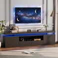 thumbnail image 1 of Meuble TV à DEL pour Télé de 75/80/85 Po, Grande Console Multimédia de 74 Po Moderne à Fini Très Lustré avec Prises de Courant, Lumières DEL RVB et Étagères de Rangement en Verre pour Salon, 1 of 7