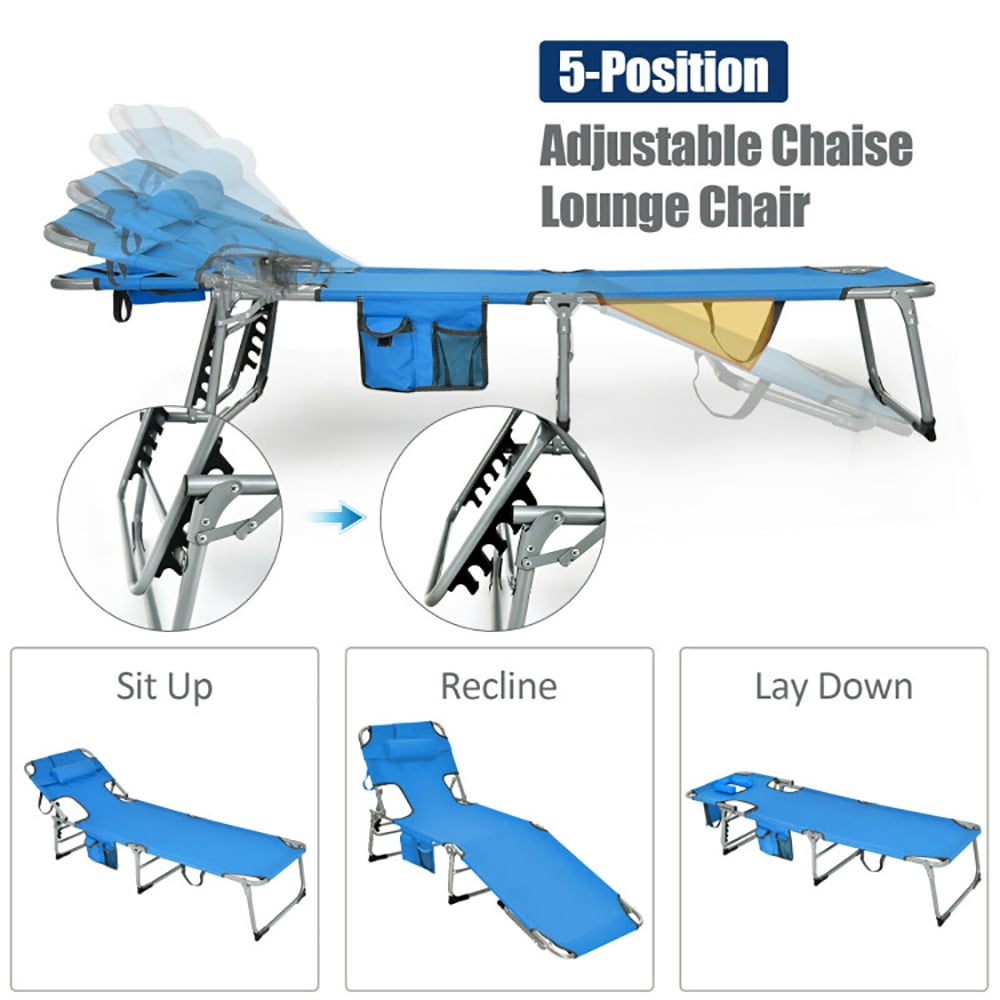 Aimee Lii Folding Beach Lounge Chair with Pillow for Outdoor, Patio Loungers, Blue