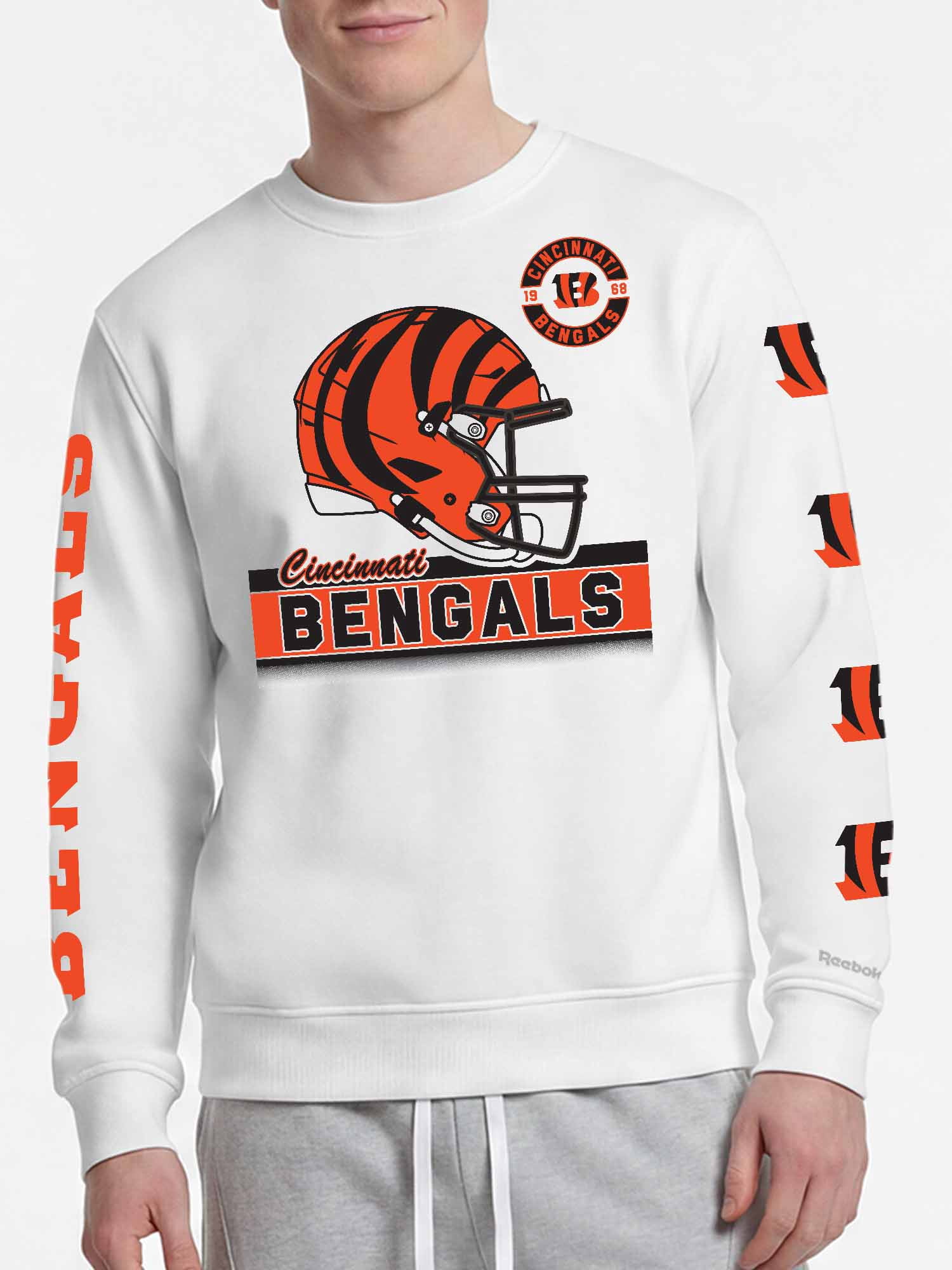 Cincinnati Bengals Reebok Mens White Crew Sweatshirt
