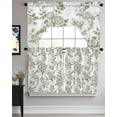 thumbnail image 3 of Sage Green Flower Kitchen Curtain and Valance Set 3 Pieces,Rod Pocket Short Tier Curtains 24 Inch Length,Vintage Country Rose Leaf Floral Swag Topper Small Window Treatment for Cafe Bathroom Bedroom, 3 of 6