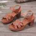 thumbnail image 5 of Slingback Heels for Women Trendy Splice Peep Toe Sandals Ankle Strap Buckle High Heeled Summer Dress Pumps Shoes Brown Size 8, 5 of 8
