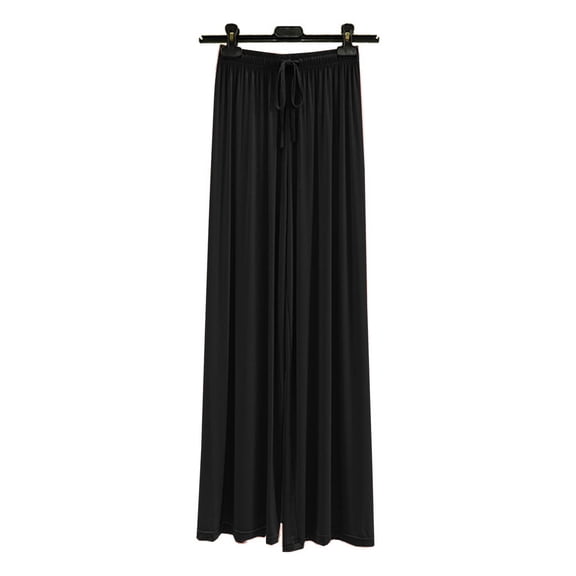 TaTaai Womens High Waisted Loose Wide Leg Pants Elastic Waist Solid Casual Lounge Trousers with Pockets for Home