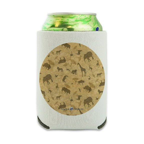 Africa Animal Silhouettes All Over Pattern Can Cooler - Drink Sleeve Hugger Collapsible Insulator - Beverage Insulated Holder