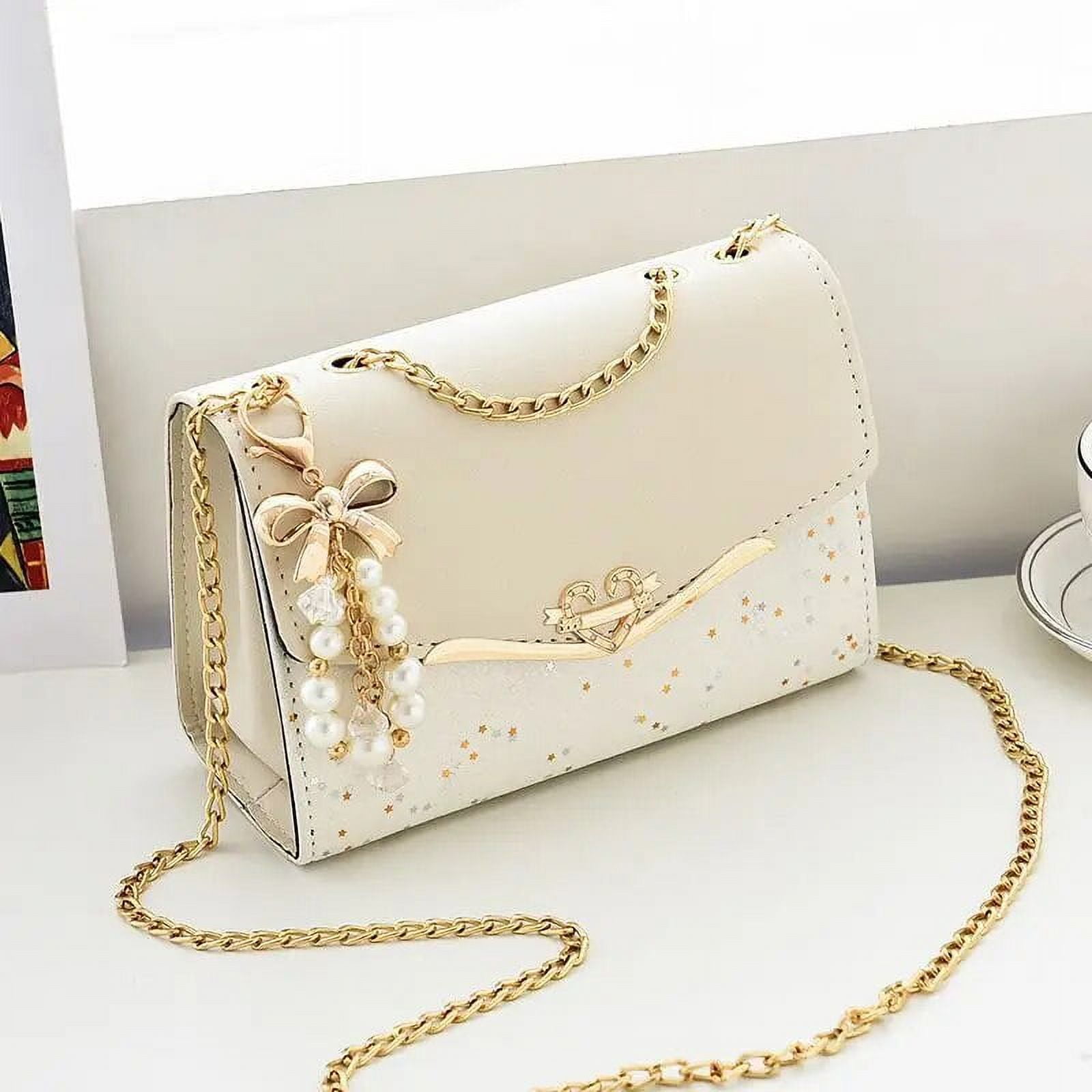 Trendy Fashion Ladies Crossbody Small Square Bag Girls Shoulder Bag Cross Square Tassel Pendant Sequin Embellished PU Polyester White Walmart