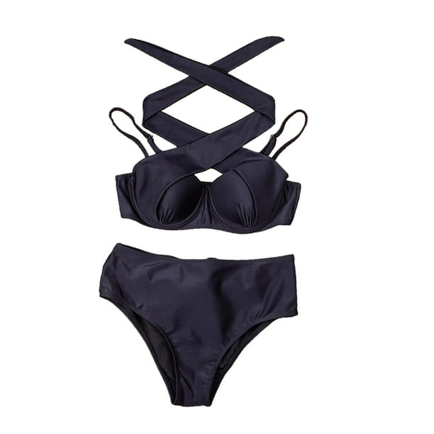 Traje de baño de playa para mujer, conjunto de bikini con push-up y corte alto, ropa de playa triangular S