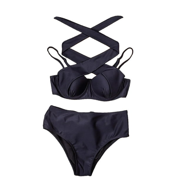 Conjunto de bikini traje de baño sujetador de copa acolchada traje de baño de corte alto traje de baño ropa de playa S