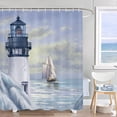 thumbnail image 2 of 4PCS Set Coastal Lighthouse Shower Curtain, Nautical Blue Ocean Sailboat Shower Curtain Sets for Bathroom with Non-Slip Rugs, Toilet Lid Cover and Bath Mat, 2 of 8